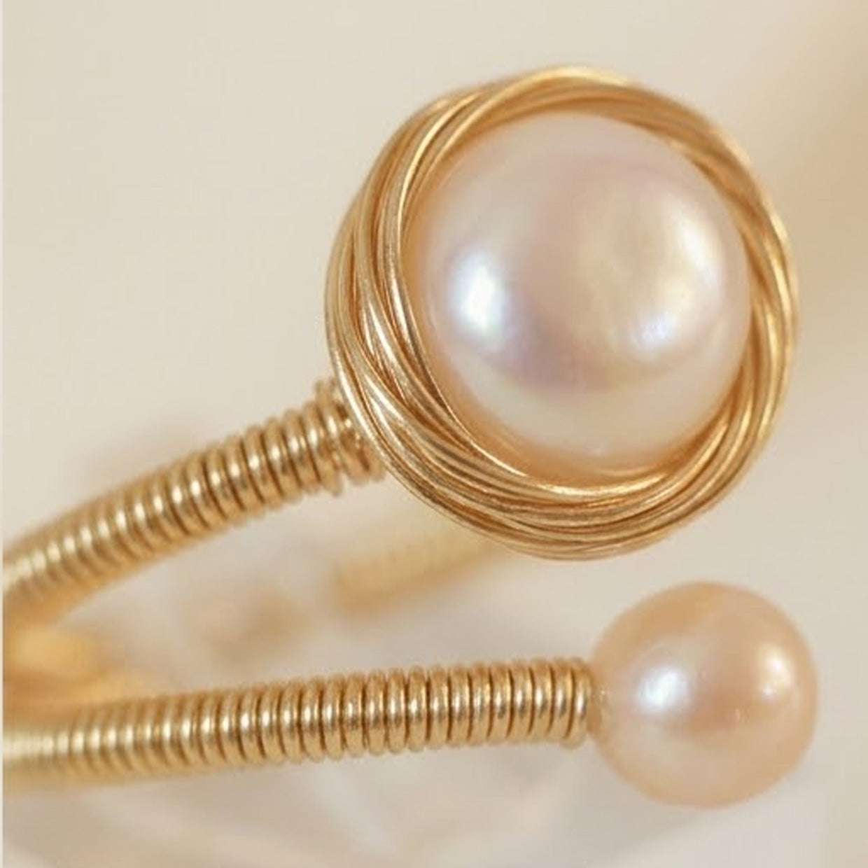 Adjustable Gold Double Pearl Open Ring, Best gift idea