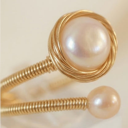 Adjustable Gold Double Pearl Open Ring, Best gift idea