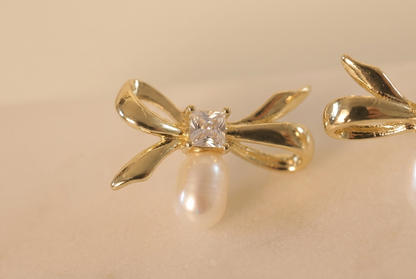 Dainty Bow Freshwater Pearl Drop Earring,Best Wedding Gift