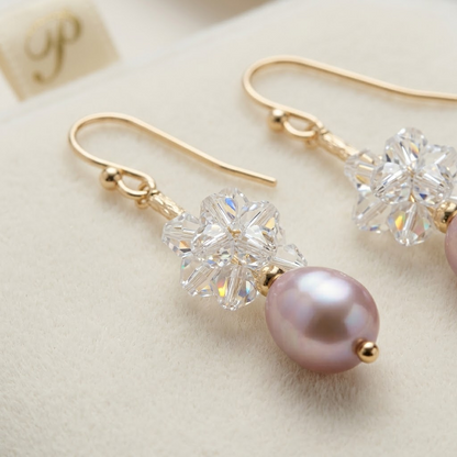 Crystal Cluster Purple Pearl Dangle Earrings, Best Gift Ideas