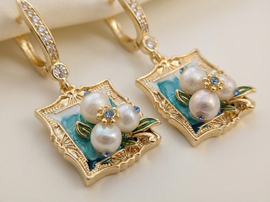 Vintage Oil Painting Style Pearl Earrings, Best Gift Ideas