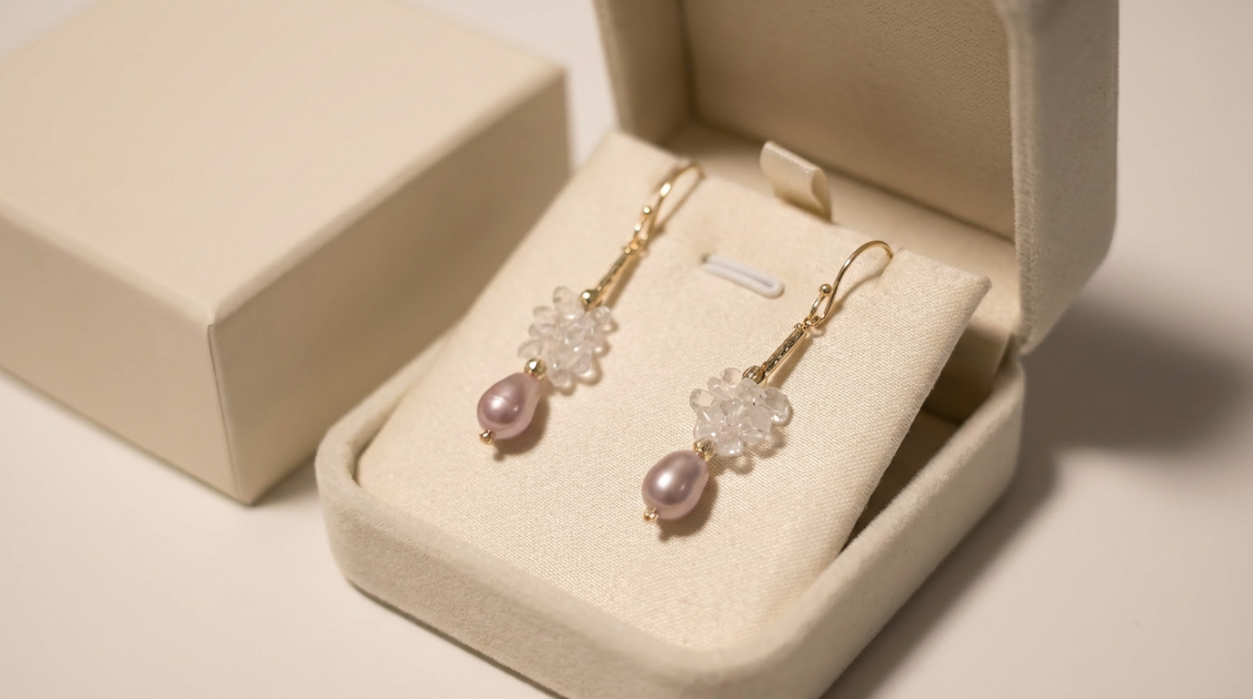 Crystal Cluster Purple Pearl Dangle Earrings, Best Gift Ideas