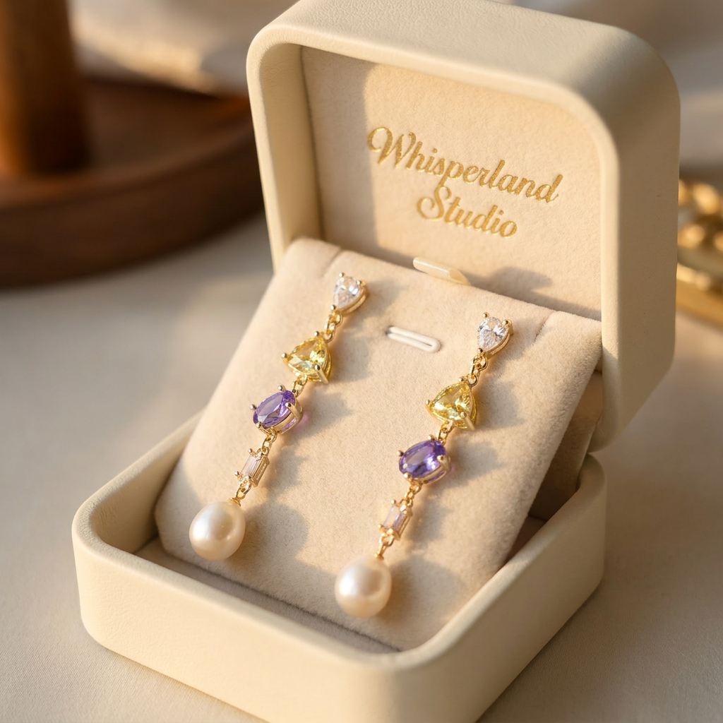 Sparkly Zircon & Freshwater Pearl Dangle Earrings, Wedding Jewelry