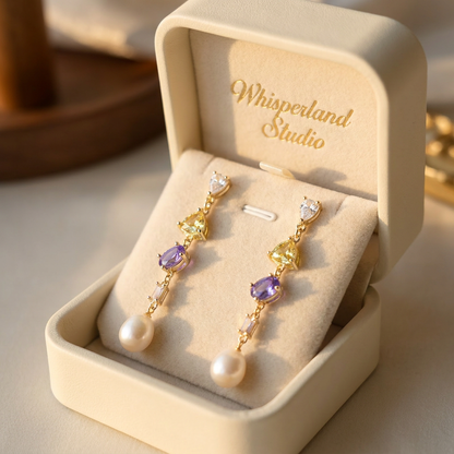 Sparkly Zircon & Freshwater Pearl Dangle Earrings, Wedding Jewelry