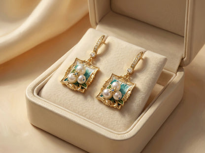 Vintage Oil Painting Style Pearl Earrings, Best Gift Ideas
