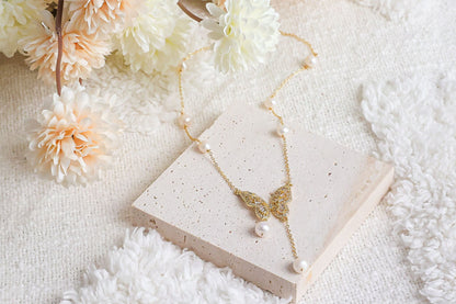 Stunning Gold Butterfly Necklace with Pearl