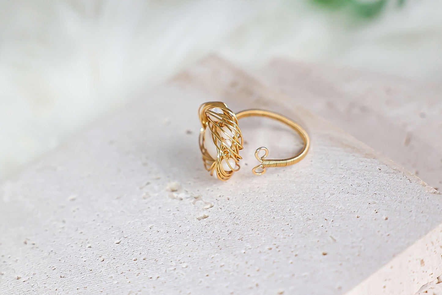 Luxurious Gold Handmade Flower Freshwater Pearl Ring