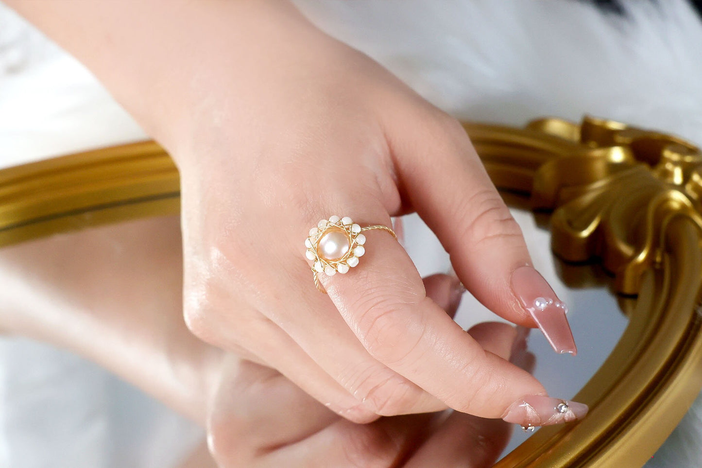 Delicate Pearl flower Handmade ring