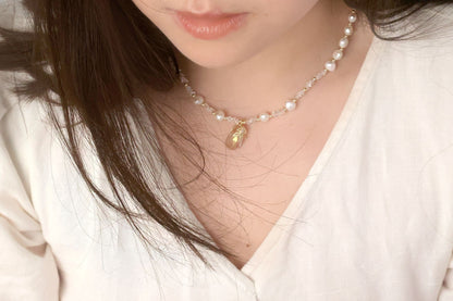 Pearl Beaded Necklace with Crystal Pendant