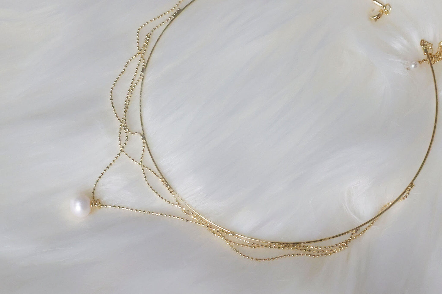 Gold Multilayered Choker with Pearl Pendant