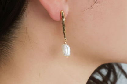 Gold Statement Earring with Baroque Pearl Pendant