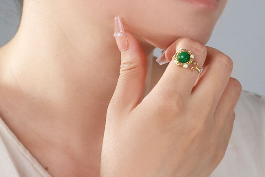 Jade & Freshwater Pearl Adjustable Ring