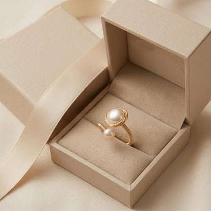 Adjustable Gold Double Pearl Open Ring, Best gift idea