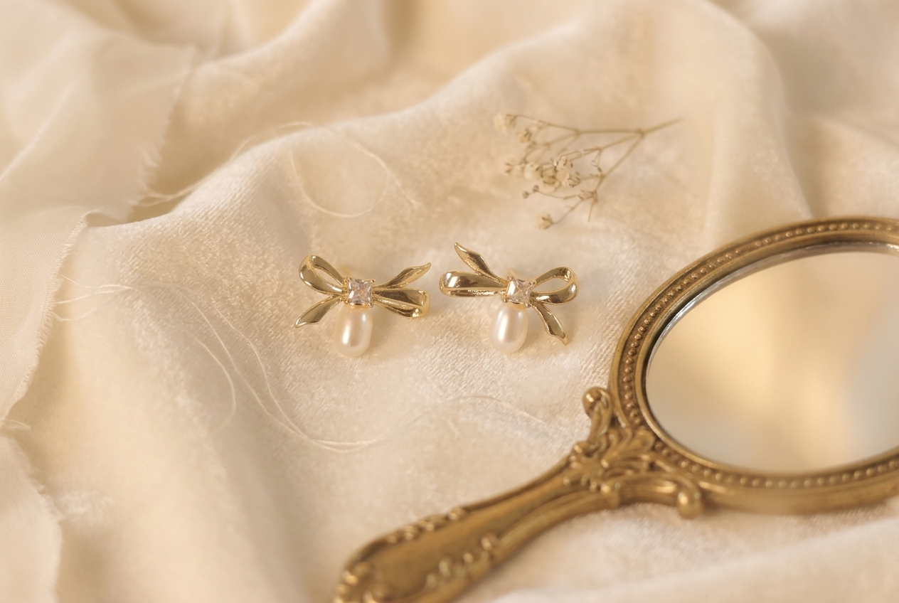 Dainty Bow Freshwater Pearl Drop Earring,Best Wedding Gift