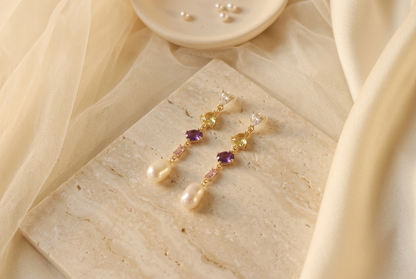 Sparkly Zircon & Freshwater Pearl Dangle Earrings, Wedding Jewelry