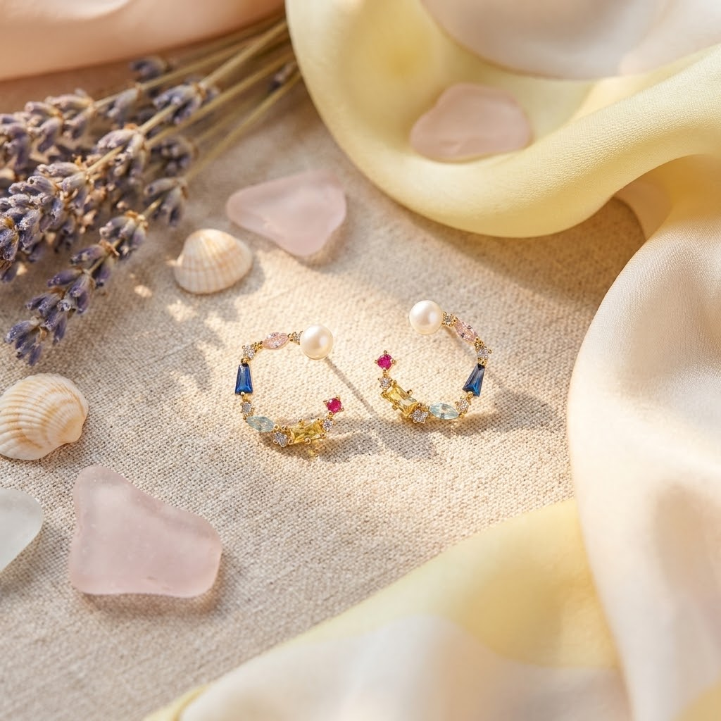 Little Colorful Gemstone Freshwater Pearl Ear Studs, Best Gift Ideas