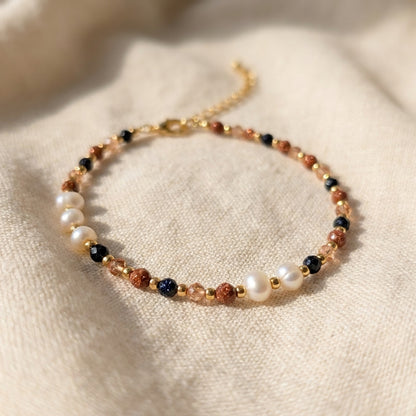 Starlit Reverie Blue Sandstone & Pearl Bracelet | Whisperland Studio