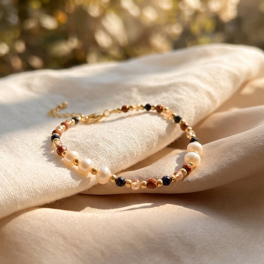 Starlit Reverie Blue Sandstone & Pearl Bracelet | Whisperland Studio