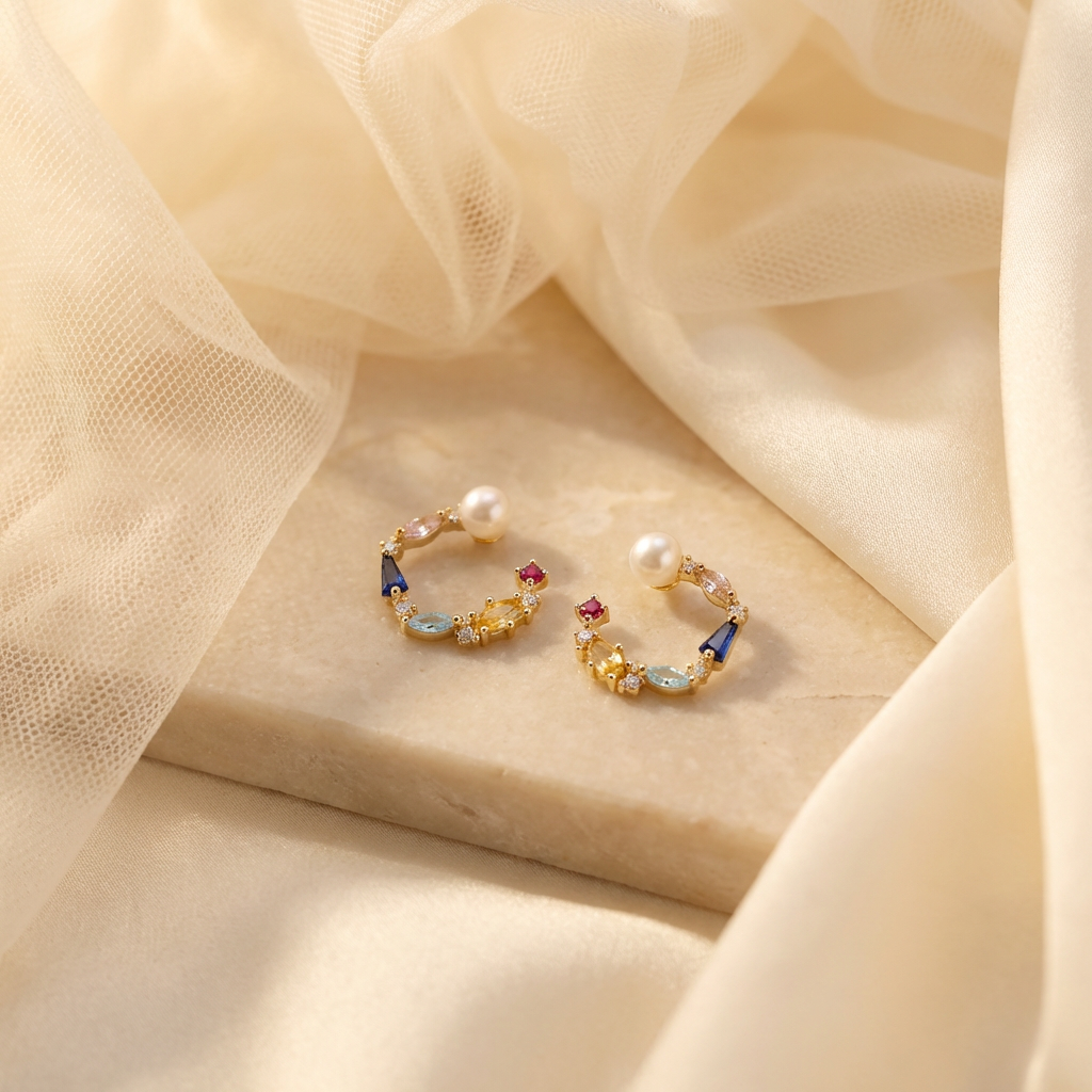 Little Colorful Gemstone Freshwater Pearl Ear Studs, Best Gift Ideas