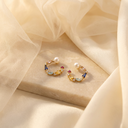 Little Colorful Gemstone Freshwater Pearl Ear Studs, Best Gift Ideas