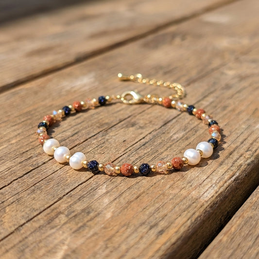 Starlit Reverie Blue Sandstone & Pearl Bracelet | Whisperland Studio