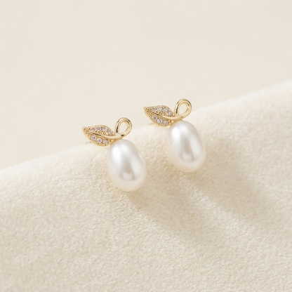 Gold Leaf Freshwater Pearl Stud Earring, Best gift for Mom