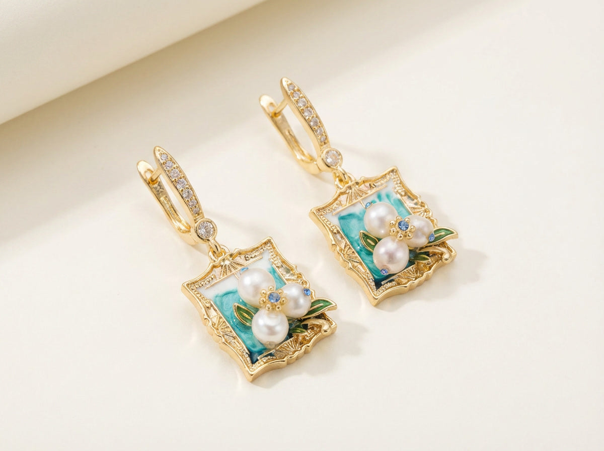 Vintage Oil Painting Style Pearl Earrings, Best Gift Ideas