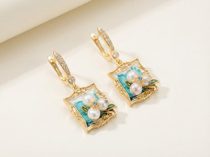 Vintage Oil Painting Style Pearl Earrings, Best Gift Ideas
