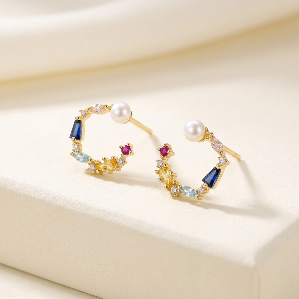 Little Colorful Gemstone Freshwater Pearl Ear Studs, Best Gift Ideas