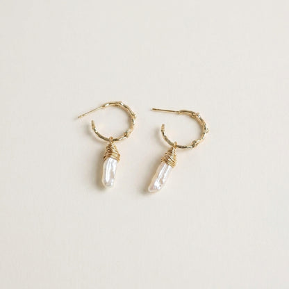 Gold Hoop Earring with Natural Baroque Pearl Pendant