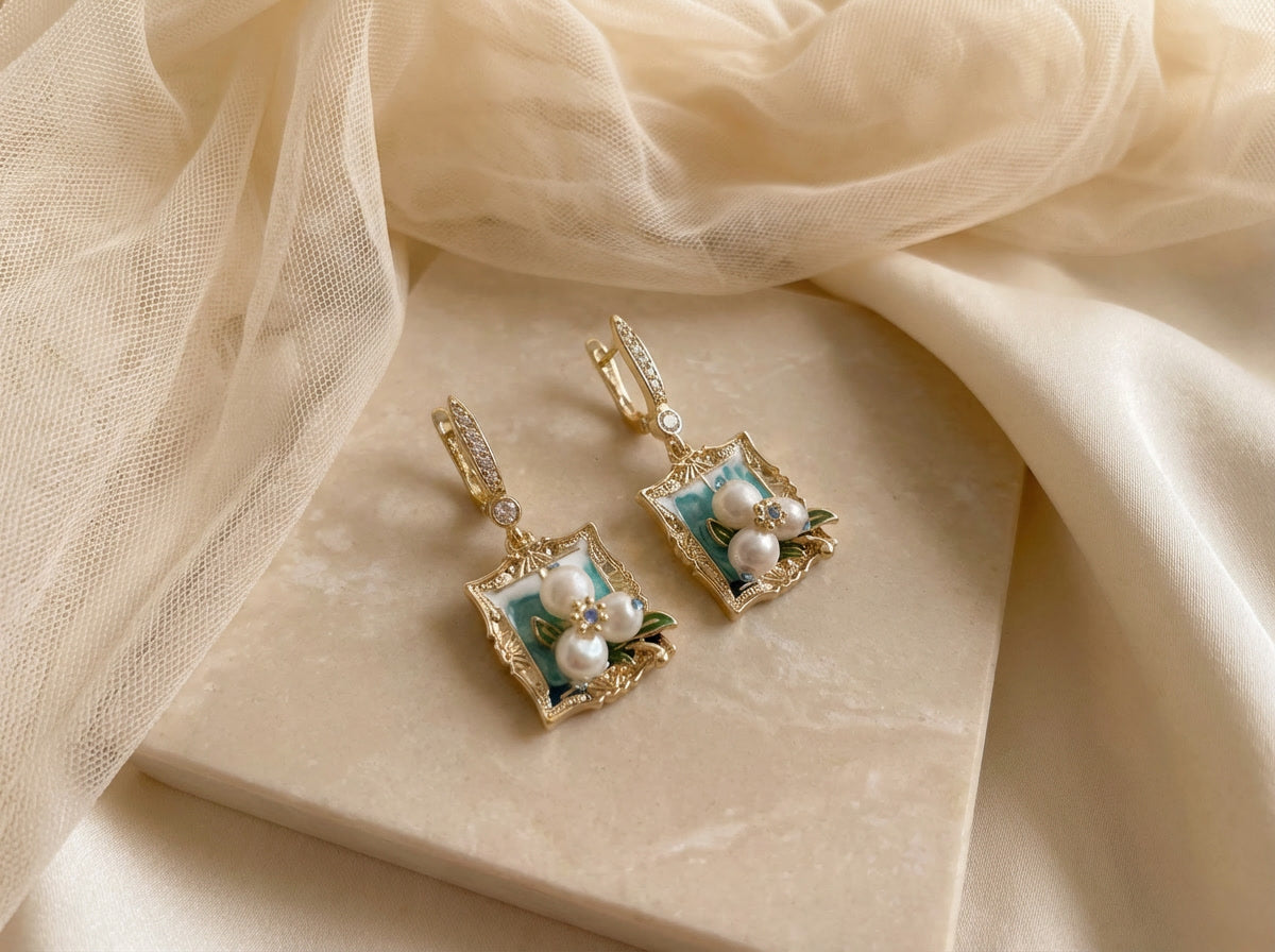 Vintage Oil Painting Style Pearl Earrings, Best Gift Ideas