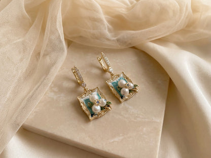 Vintage Oil Painting Style Pearl Earrings, Best Gift Ideas