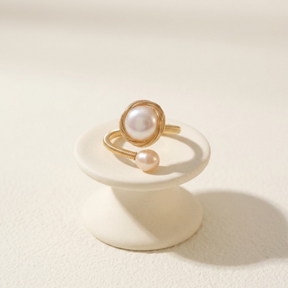 Adjustable Gold Double Pearl Open Ring, Best gift idea