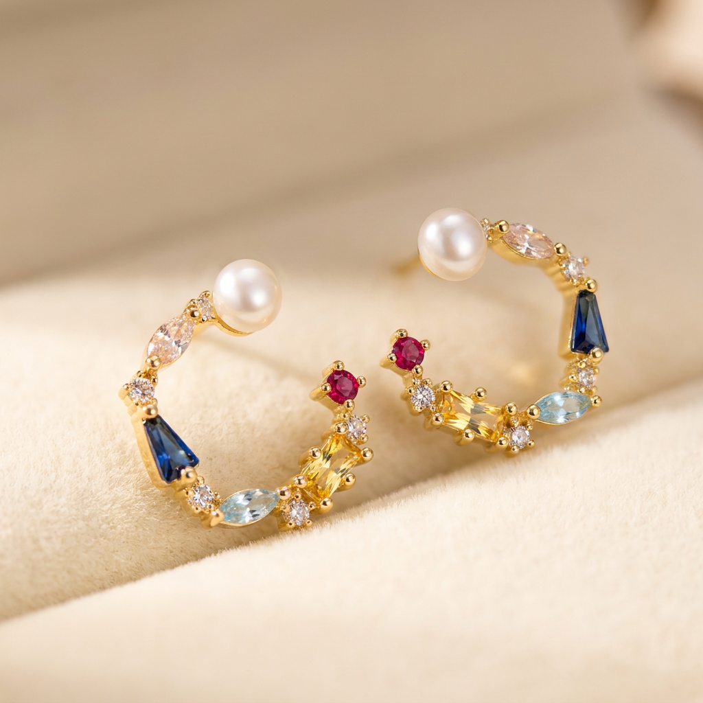 Little Colorful Gemstone Freshwater Pearl Ear Studs, Best Gift Ideas