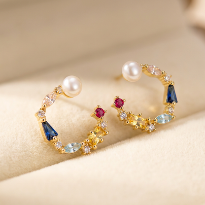 Little Colorful Gemstone Freshwater Pearl Ear Studs, Best Gift Ideas