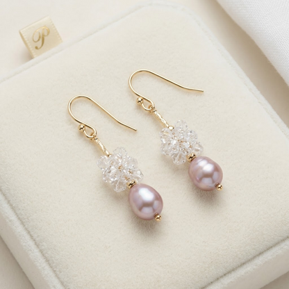 Crystal Cluster Purple Pearl Dangle Earrings, Best Gift Ideas