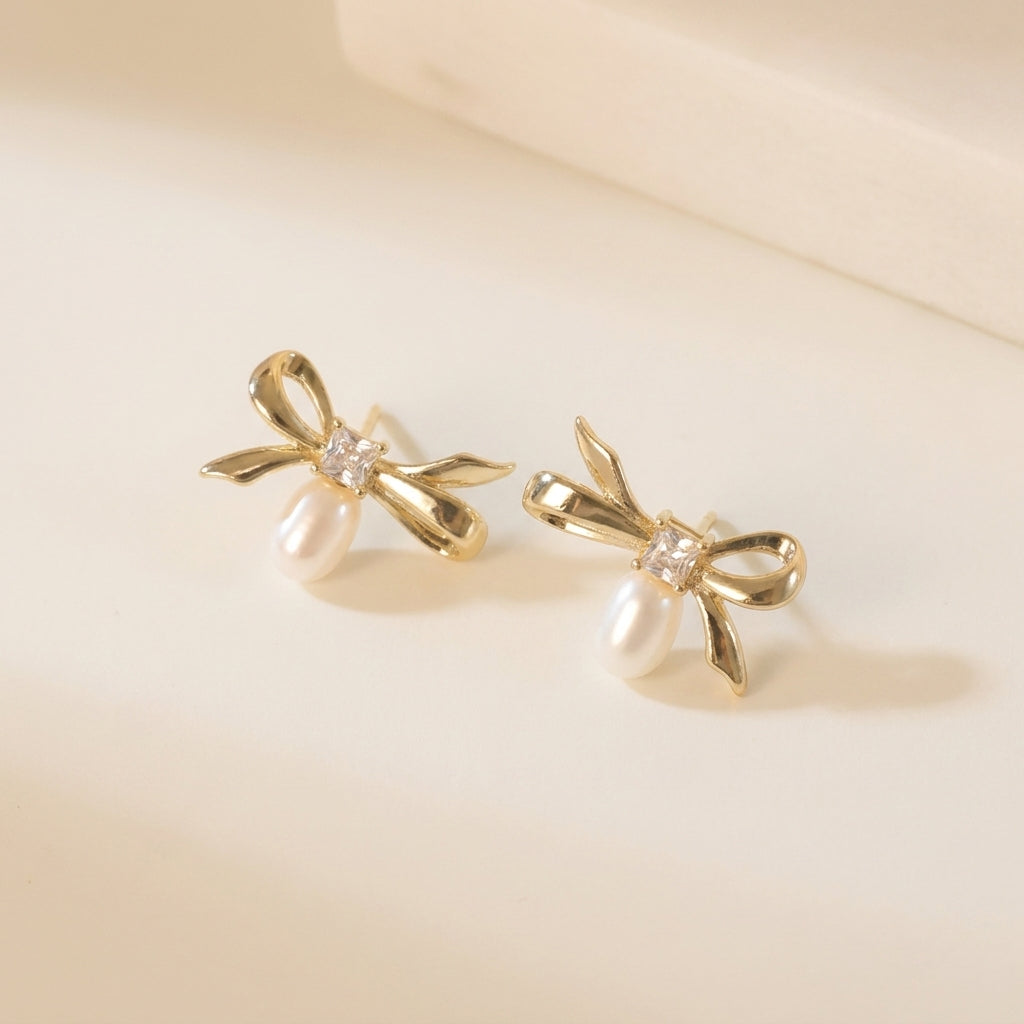 Dainty Bow Freshwater Pearl Drop Earring,Best Wedding Gift