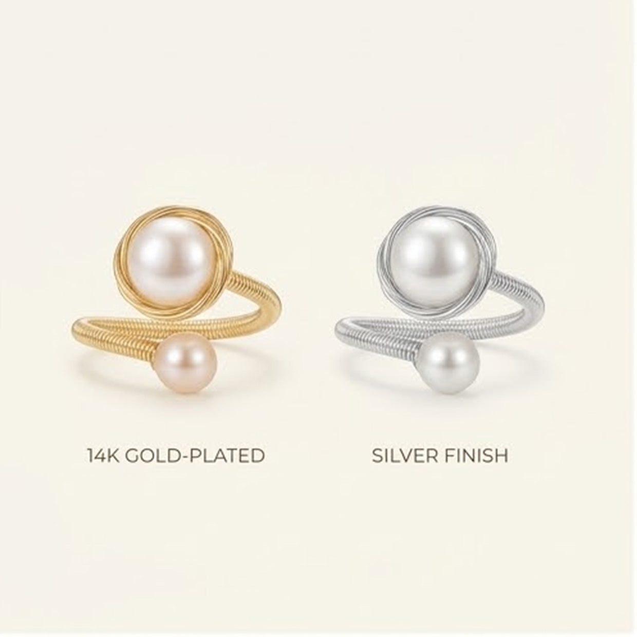 Adjustable Gold Double Pearl Open Ring, Best gift idea