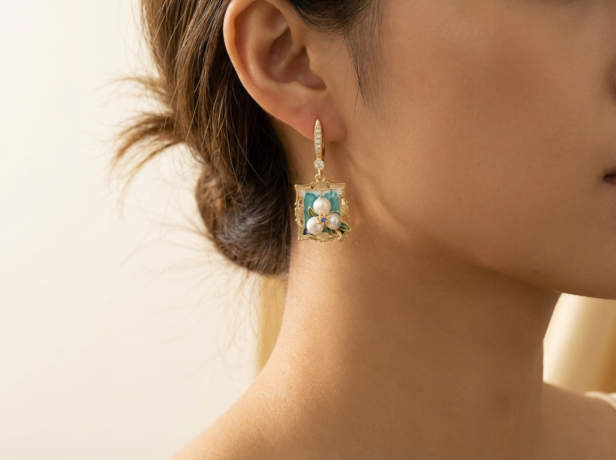 Vintage Oil Painting Style Pearl Earrings, Best Gift Ideas
