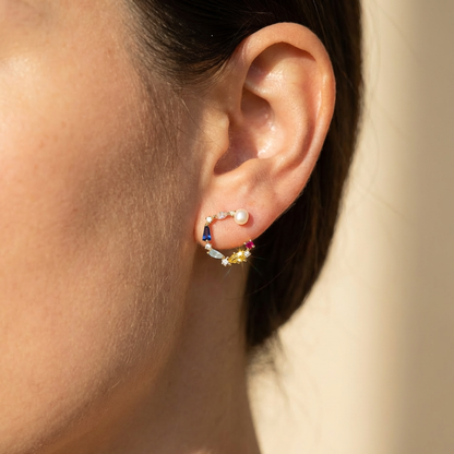 Little Colorful Gemstone Freshwater Pearl Ear Studs, Best Gift Ideas