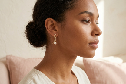 Freshwater Pearl Gold Knot Drop Earrings, Best Gift Ideas