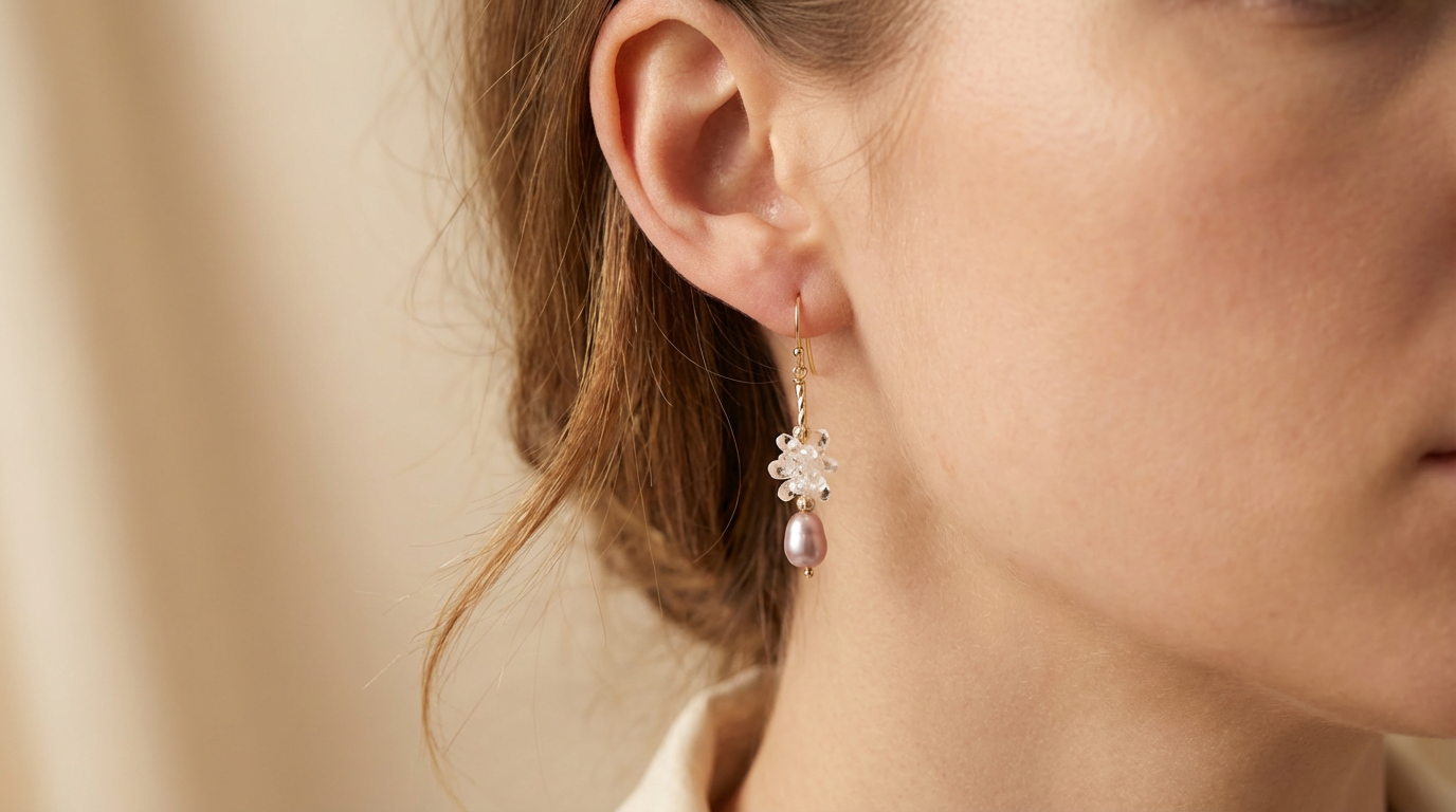 Crystal Cluster Purple Pearl Dangle Earrings, Best Gift Ideas