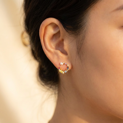 Little Colorful Gemstone Freshwater Pearl Ear Studs, Best Gift Ideas