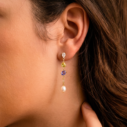 Sparkly Zircon & Freshwater Pearl Dangle Earrings, Wedding Jewelry