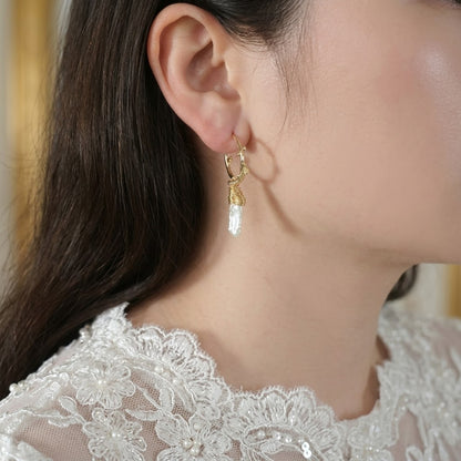 Gold Hoop Earring with Natural Baroque Pearl Pendant