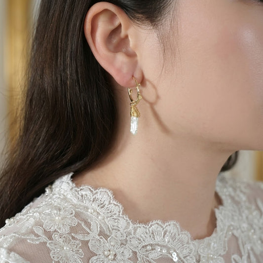 Gold Hoop Earring with Natural Baroque Pearl Pendant