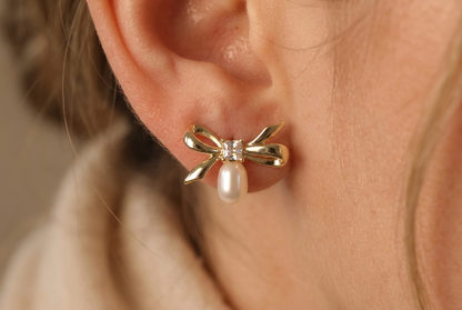 Dainty Bow Freshwater Pearl Drop Earring,Best Wedding Gift