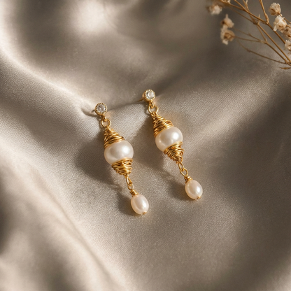 Handmade Wire Wrapped Dangle Earring with Freshwater Pearl