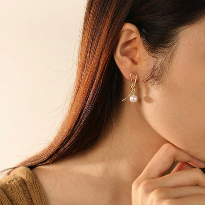 Gold Knot Freshwater Pearl Drop Earring