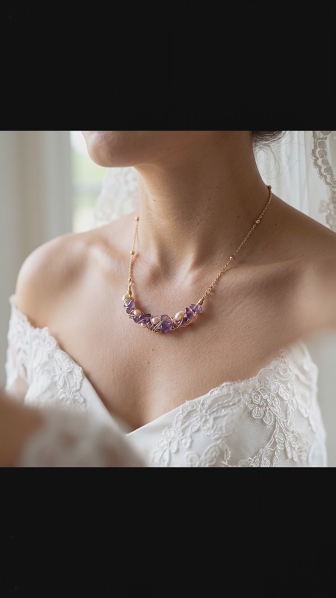 Video showcasing the shimmering details and elegant fit of the Amethyst Whisper natural gemstone necklace.